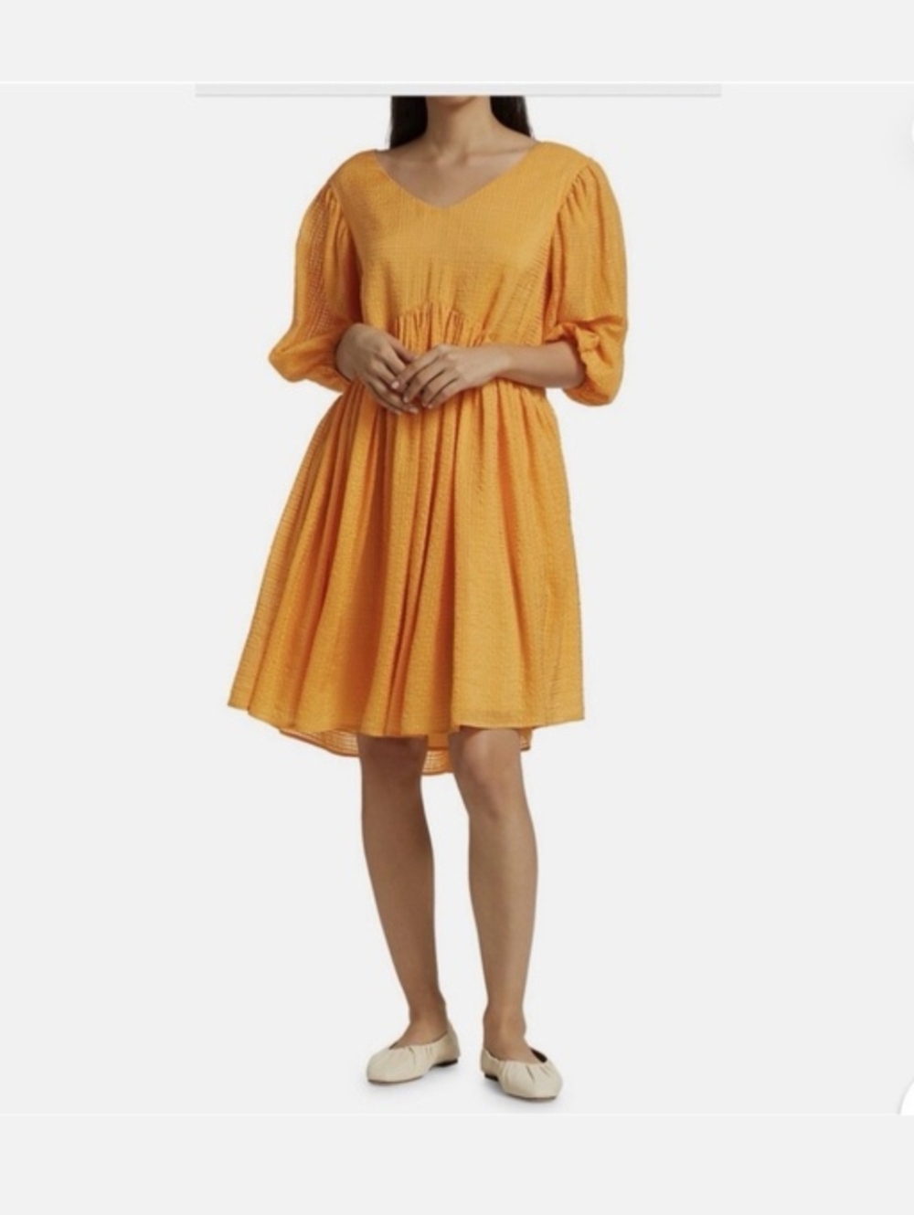 Merlette Miller Linen Silk Textured Tangerine Orange Babydoll Dress Size Medium